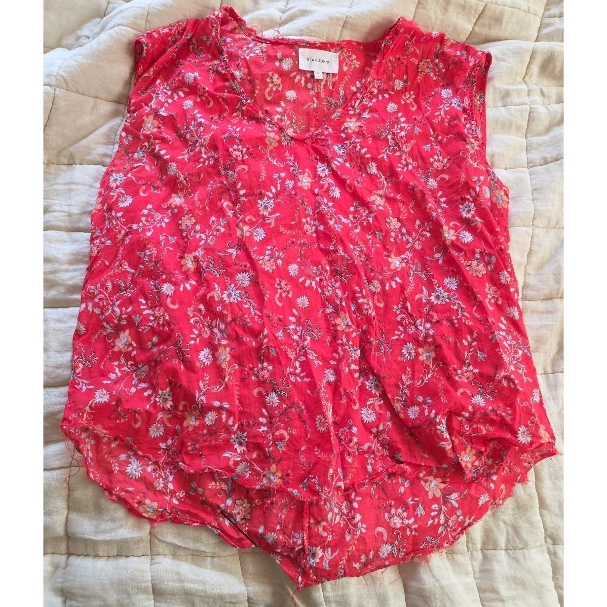 Dear John L Cotton Garden Blouse Top Sheer Floral Peasant Western Rough Edges